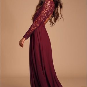 LuLu’s burgundy long sleeve lace maxi dress